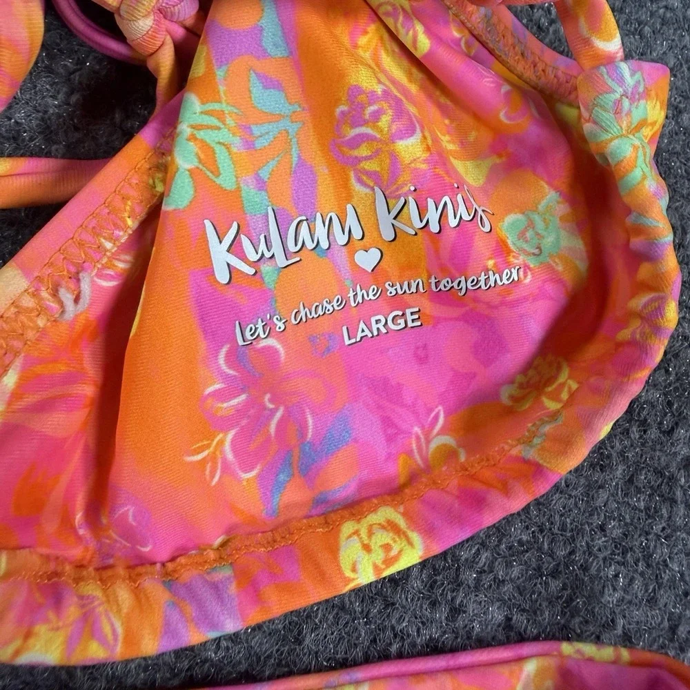 Kulani Kinis Bikini M/L Floral Print Tie Matching Scrunchie Beach Swim